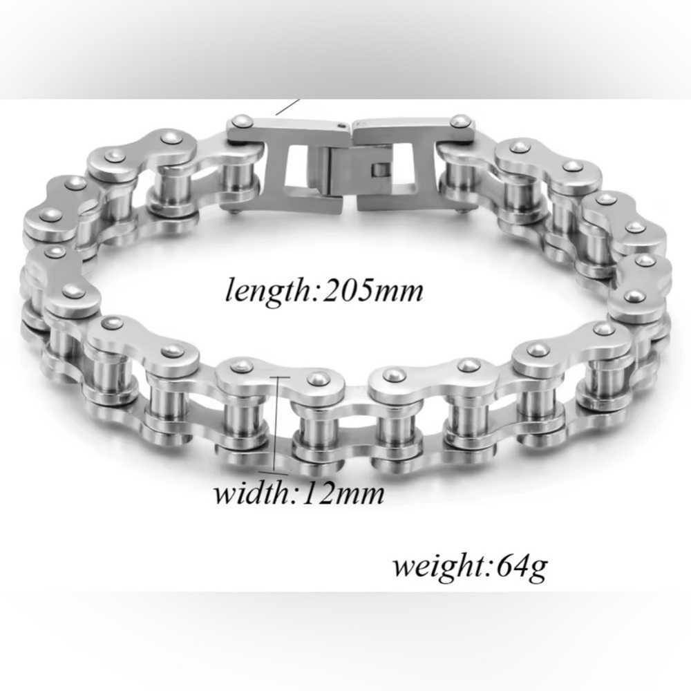 18K White Gold Motorcycle Biker Bike Link Punk Chunky Bracelet Men’s Unisex - Picture 5 of 6